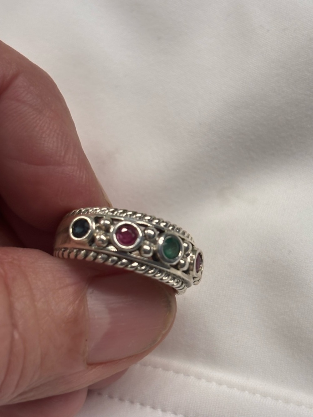 Sterling Silver Multi-Gemstone Band Ring - Colorful Accent 5 1/2